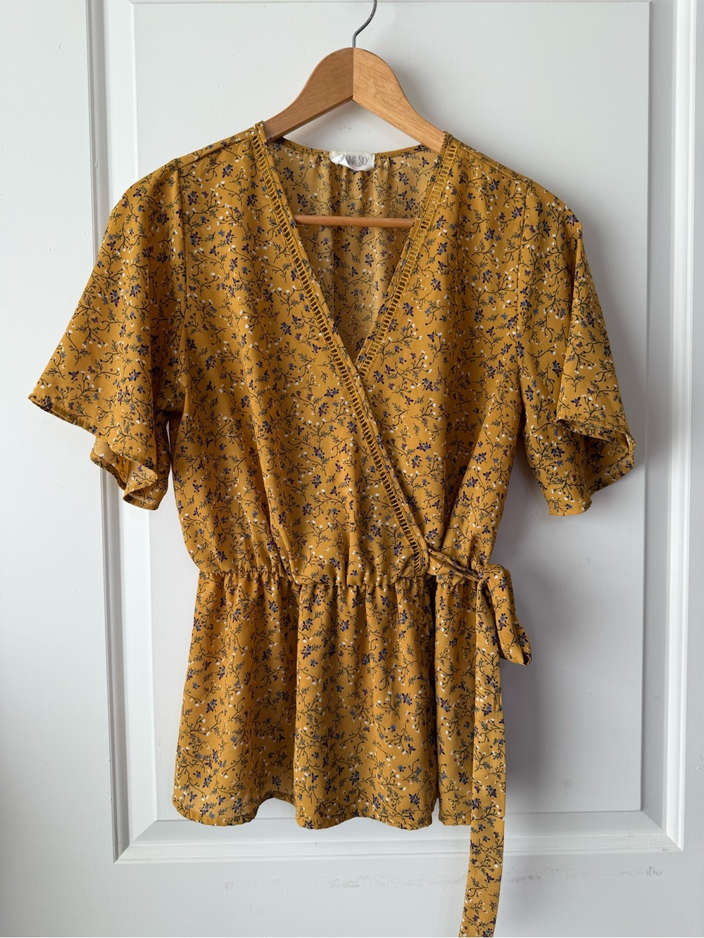 Sienna Sky Mustard Floral Wrap Peplum Top
